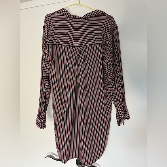 Anthropologie Maeve button down. High/low hem. Navy, red, and white striped. - Picture 2 of 6